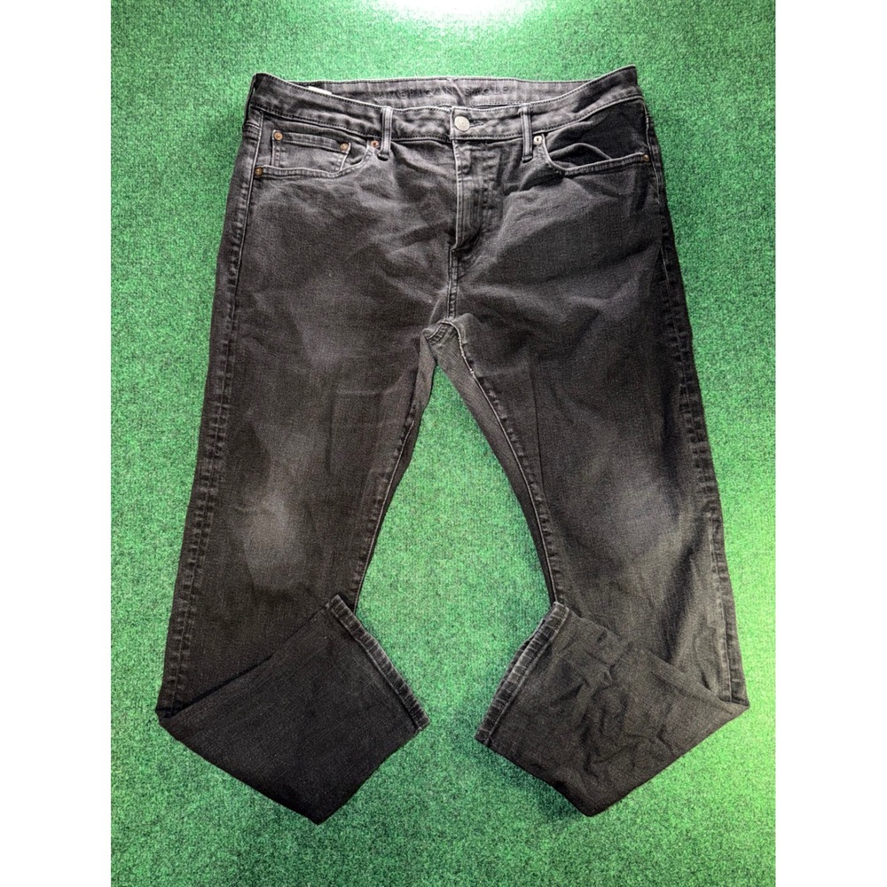 American Eagle Airflex+ Slim Jeans Mens 36x30 Black Denim Pants Stretch